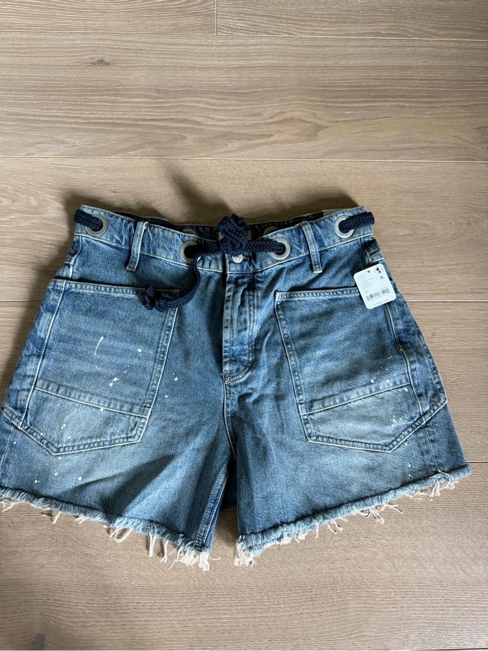 We The Free Distressed Light Blue Denim Shorts with Rope Belt